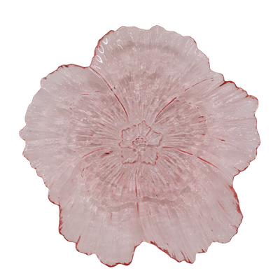 Blush Pink Glass Blossom Decorative Bowl - Set of Six Blush pink glass flower bowl with five textured petals, scalloped edges, delicate floral centre and translucent finish.