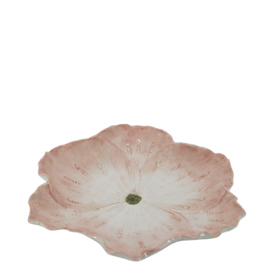 Blush Pink Botanical Blossom Ceramic Bowl - Set of Six Blush pink ceramic flower bowl with rippled petals, delicate raised stamens, creamy white centre and green heart.