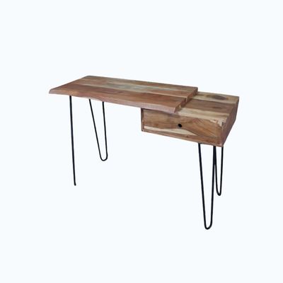 The Ashbourne Rustic Wooden Writing Desk with Drawer The Ashbourne Rustic Wooden Writing Desk with Drawer. Wooden writing desk with stepped natural wood top, single side Drawer.