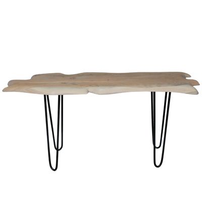 Living Edge Desk Living Edge Desk with natural pale wood top, irregular flowing edges and slender black metal hairpin legs.
