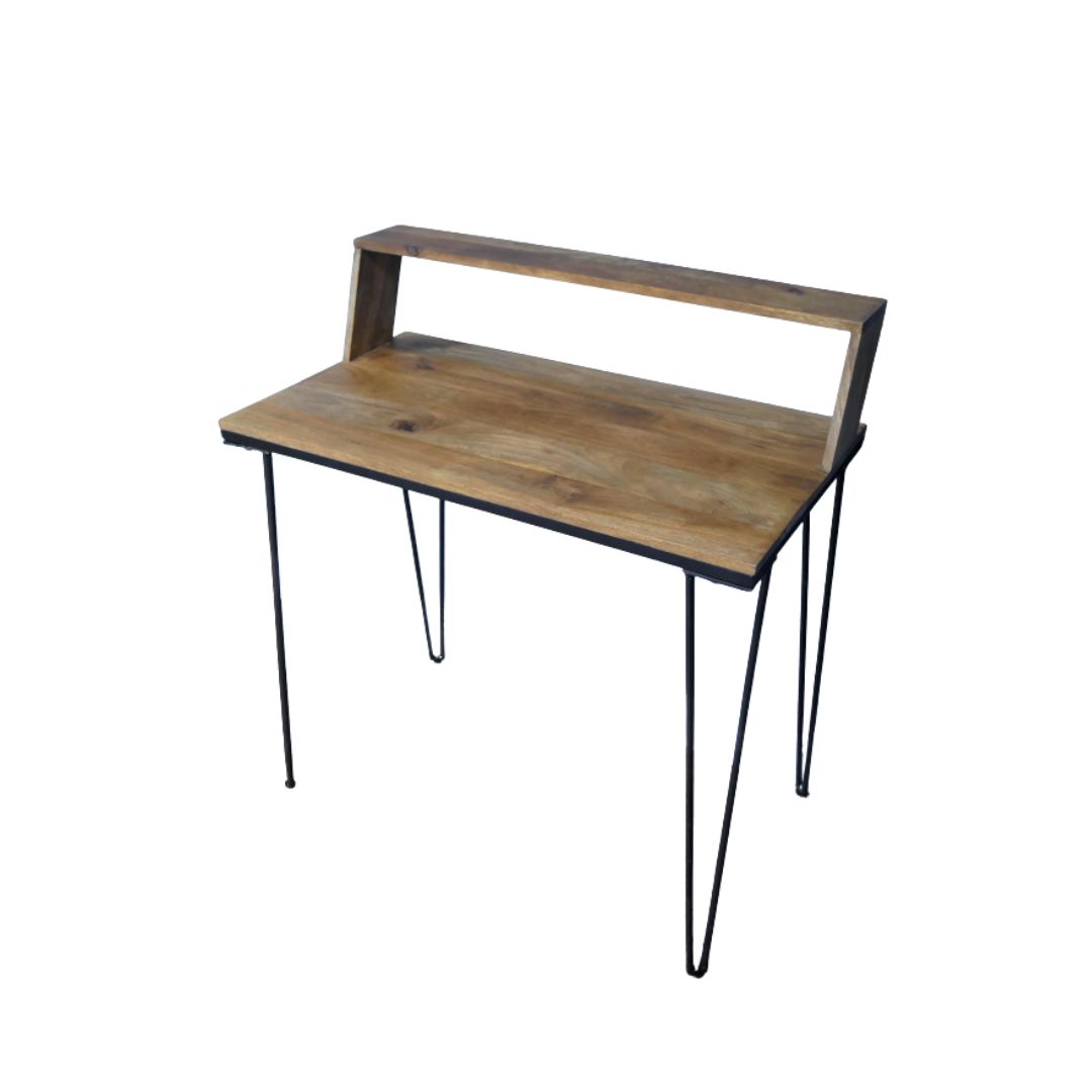 The Brambleford Rustic Wooden Writing Desk with Raised Shelf The Brambleford Rustic Wooden Writing Desk with Raised Shelf