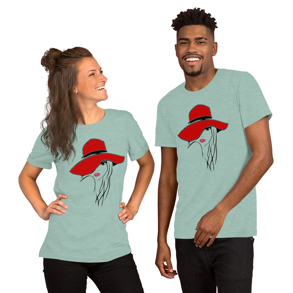 Sexy Red Lips and a Floppy Red Hat. Style and Fashion. Unisex t-shirt