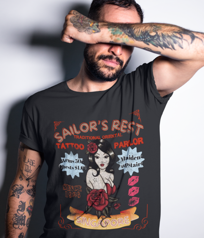 TATTOOS and SEXY GIRLS for SAILORS in Singapore. Unisex t-shirt.