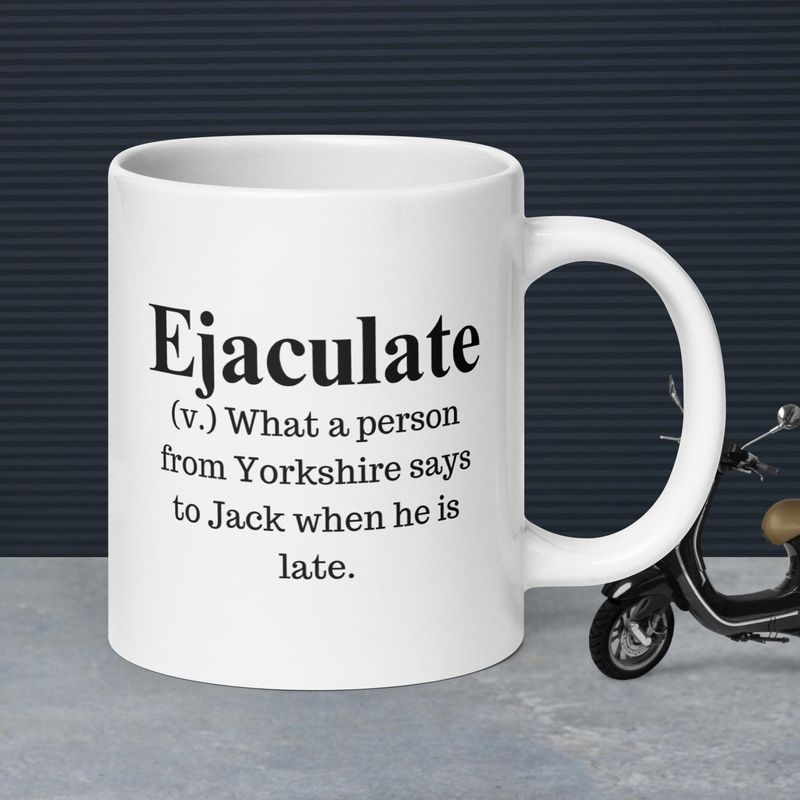 EJACULATE. White glossy mug