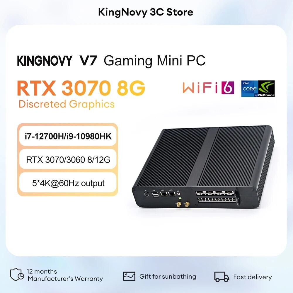 KingNovy V7 Gaming Mini PC Discreted Graphics Inte Core i7 12700H 10870H i9 10980HK Dual DDR5 5*4K 60Hz display Windwos 11 WiFi6