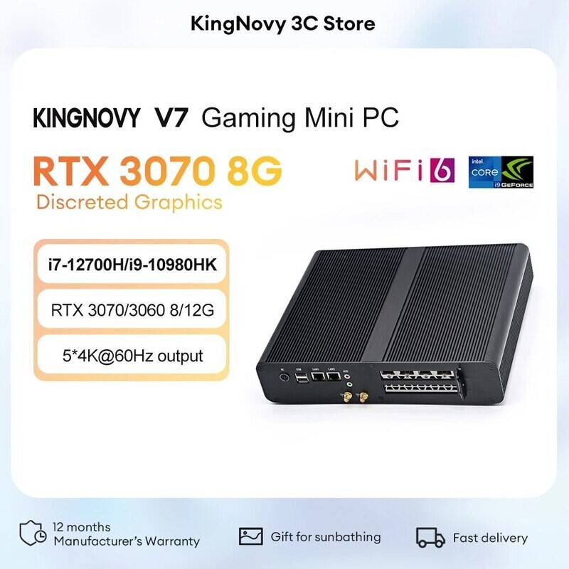 KingNovy V7 Gaming Mini PC Discreted Graphics Inte Core i7 12700H 10870H i9 10980HK Dual DDR5 5*4K 60Hz display Windwos 11 WiFi6