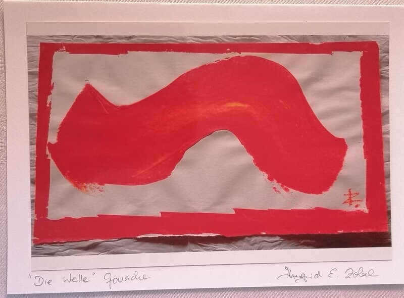 Briefkarte Gemälde Welle in Rot