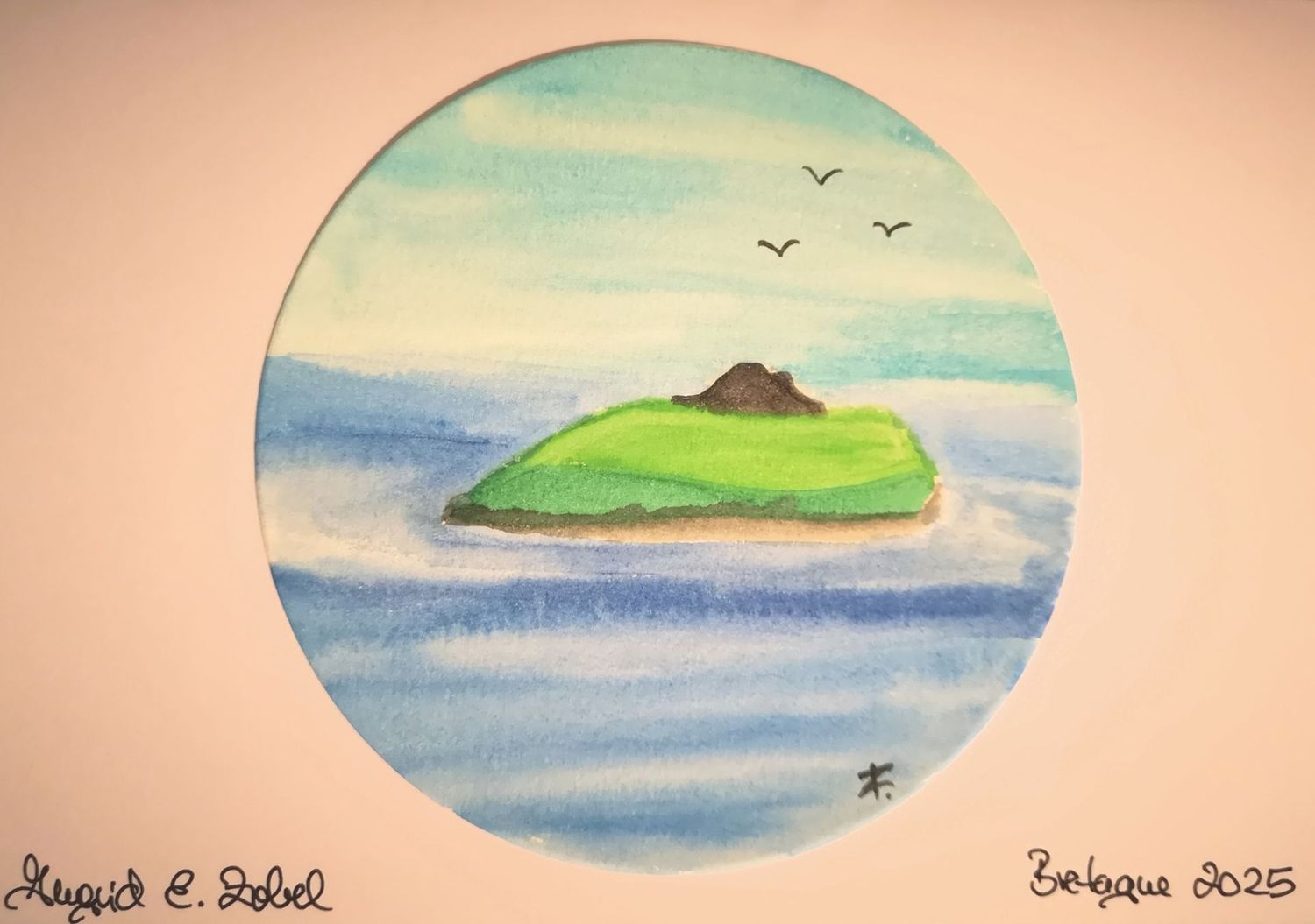 Aquarell Bretagne Insel drei Möwen Aquarell Bretagne Insel drei Möwen