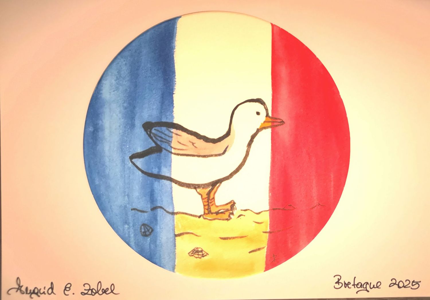 Aquarell Bretagne Möwe Fahne Aquarell Bretagne Möwe Fahne