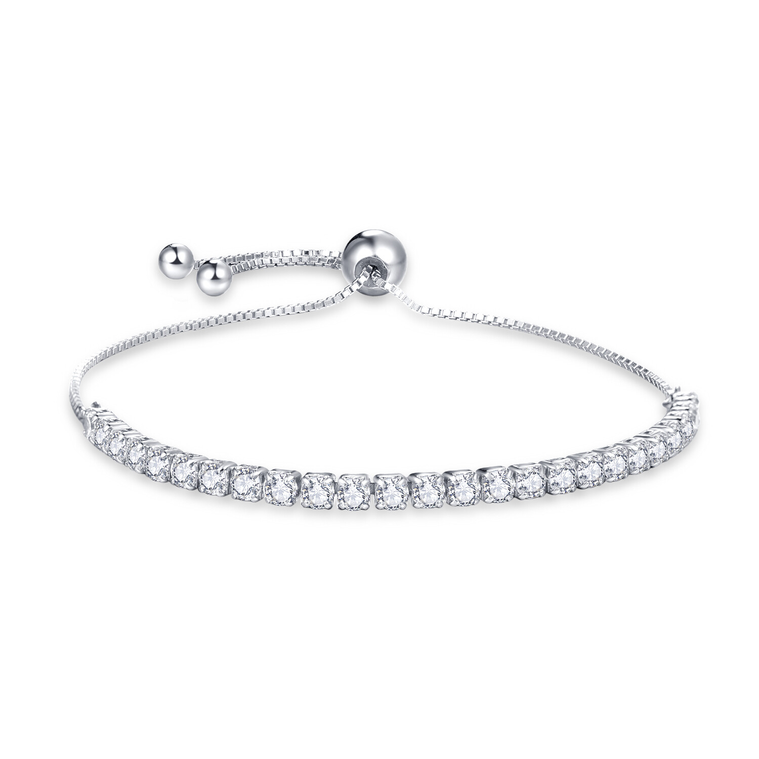 Sterling Silver 925 Adjustable Bracelet - Cubic Zirconia Gemstones - Tennis Style Bracelet