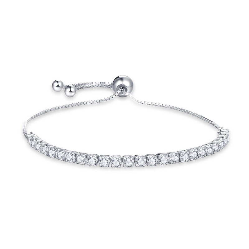 Sterling Silver 925 Adjustable Bracelet - Cubic Zirconia Gemstones - Tennis Style Bracelet