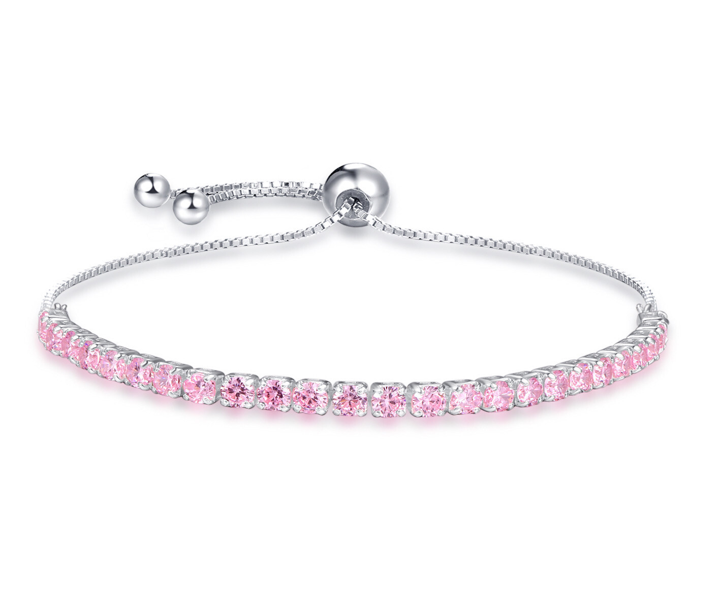 Pink Diamond Silver Bracelet, Pink Bridal Tennis Bracelet, Gift For Her, Anniversary Gift