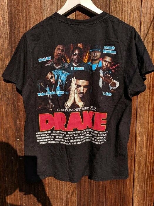 Band tee/raptee Drake Club paradise tour Waka Flocka flame/J.Cole/French montana/2 chainz/meek mill print bothside big print