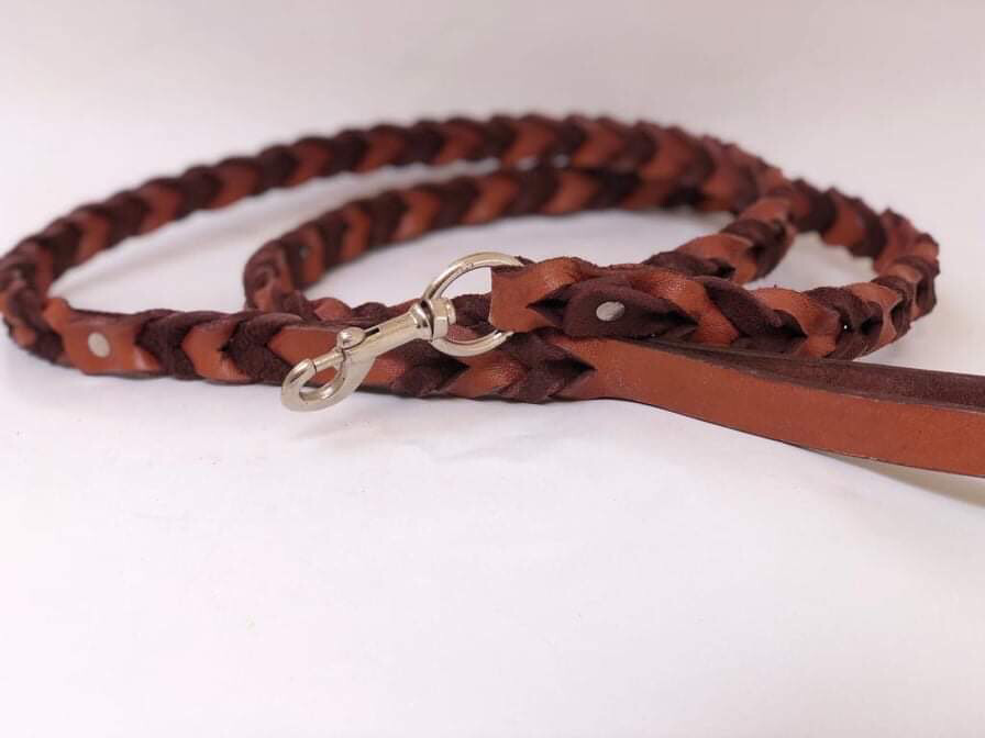 braided Leather Dog Leash -ليش جلد مضفر