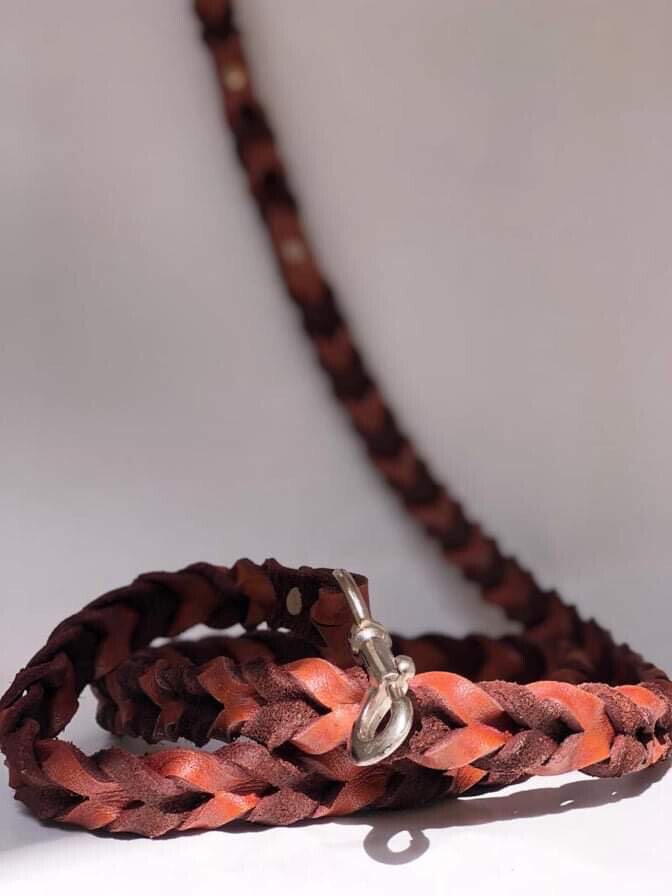 braided Leather Dog Leash -ليش جلد مضفر