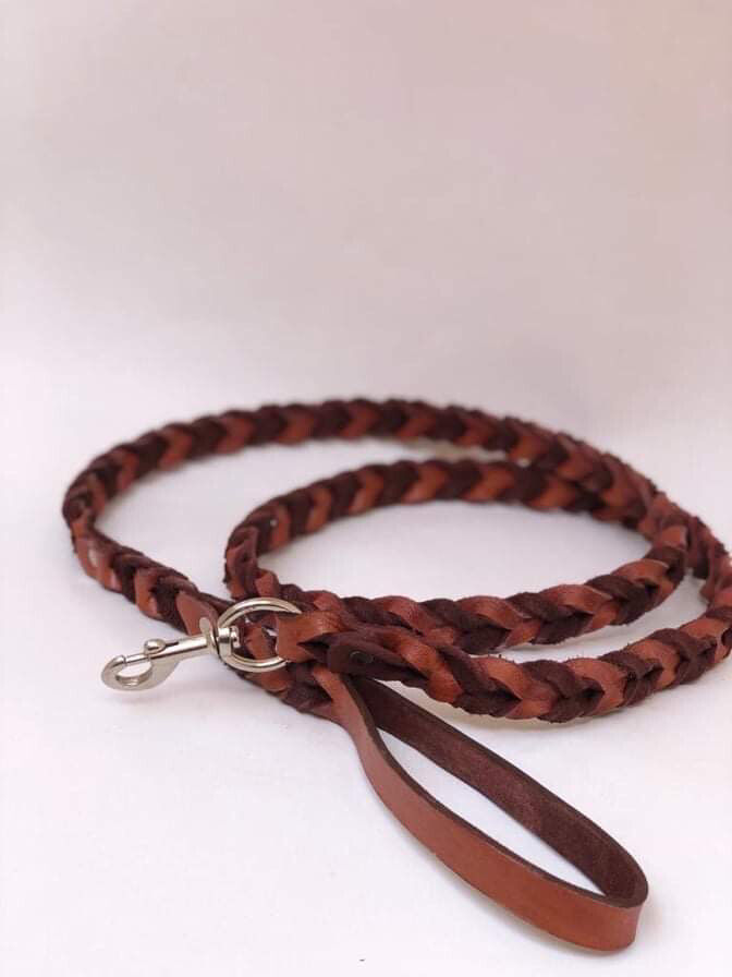 braided Leather Dog Leash -ليش جلد مضفر
