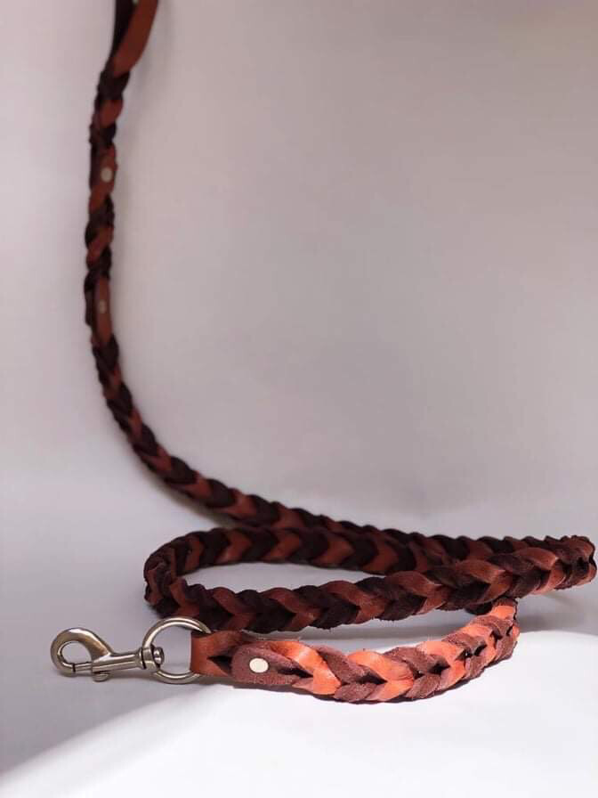 braided Leather Dog Leash -ليش جلد مضفر