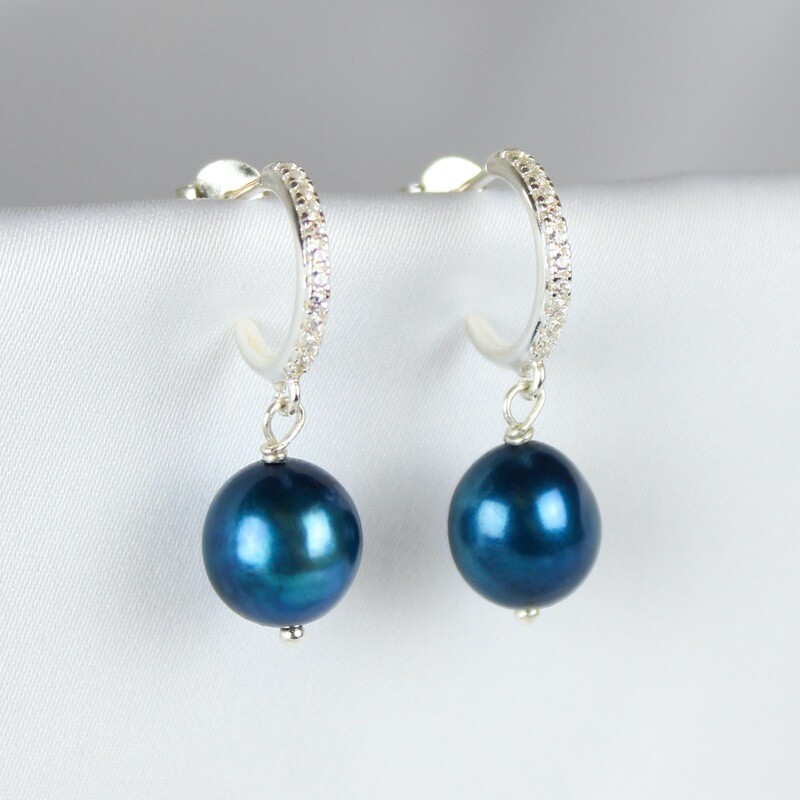 Tyrkise perle øreringe m. rhinsten