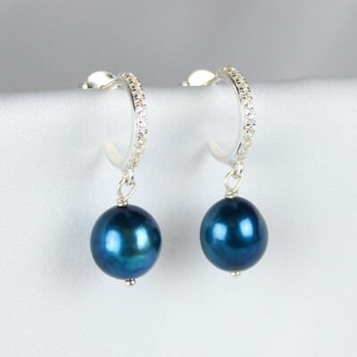 Tyrkise perle øreringe m. rhinsten