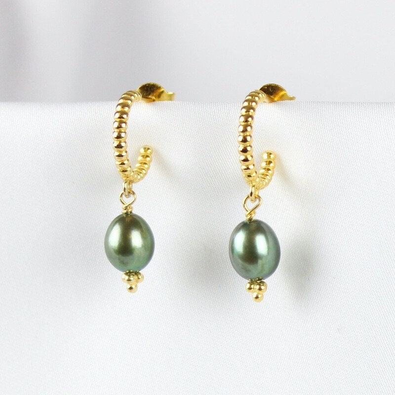 Grønne ferskvandsperle kugle- øreringe
