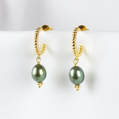 Grønne ferskvandsperle kugle- øreringe