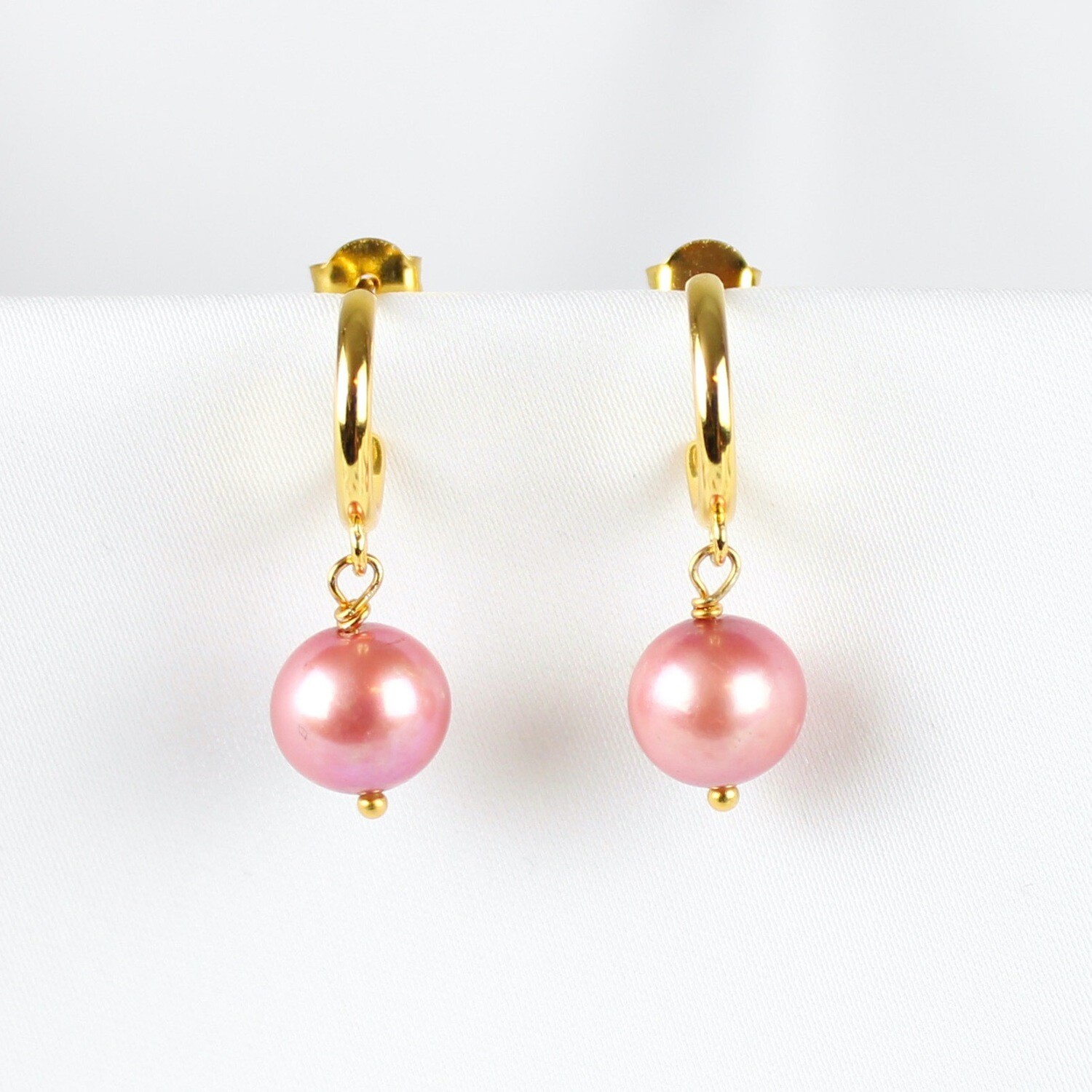 Lyserøde ferskvandsperle øreringe