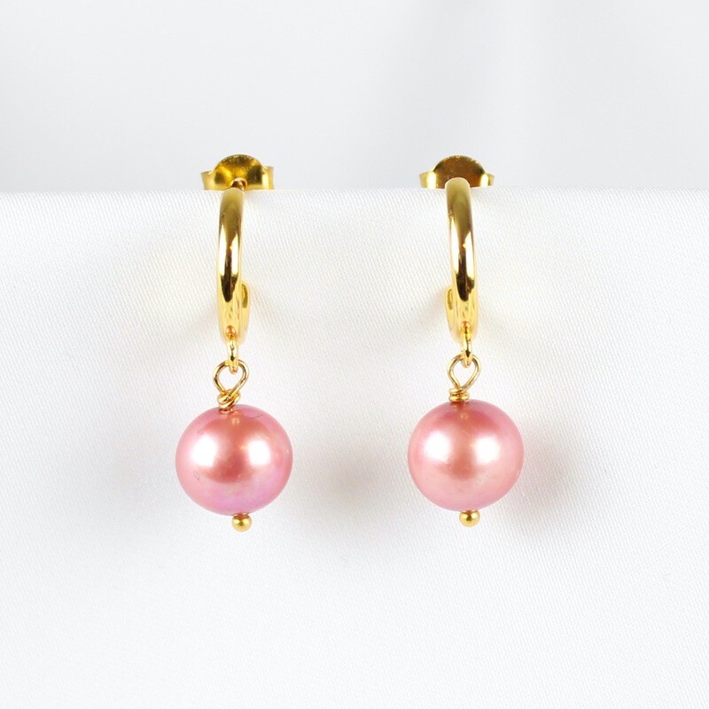Lyserøde ferskvandsperle øreringe