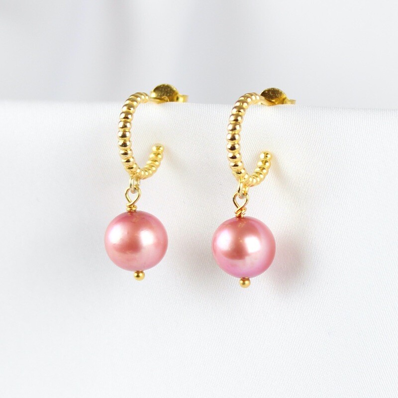 Lyserøde ferskvandsperle øreringe