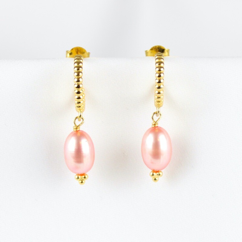 Rosa ferskvandsperle øreringe