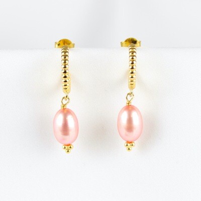 Rosa ferskvandsperle øreringe