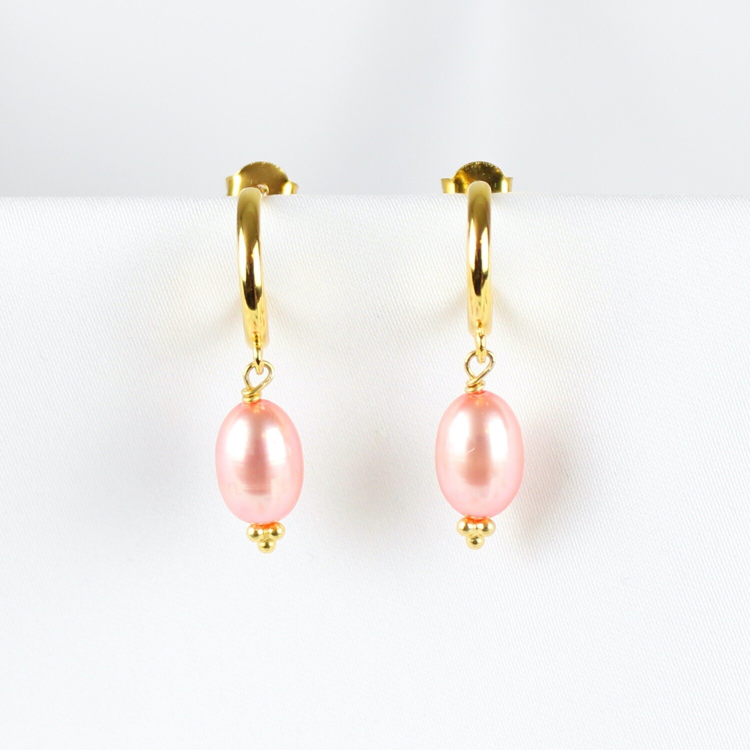 Rosa ferskvandsperle øreringe