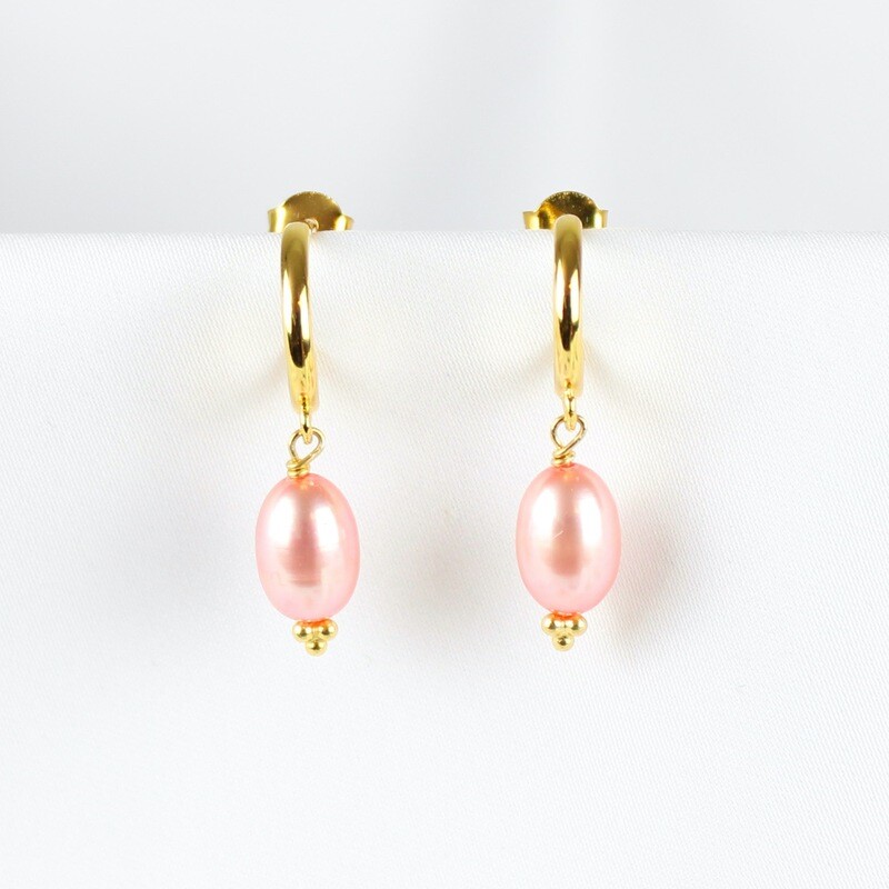 Rosa ferskvandsperle øreringe