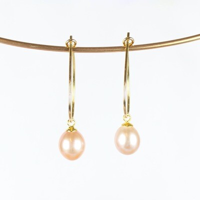 Dråbeformet hoops med rosa ferskvandsperler