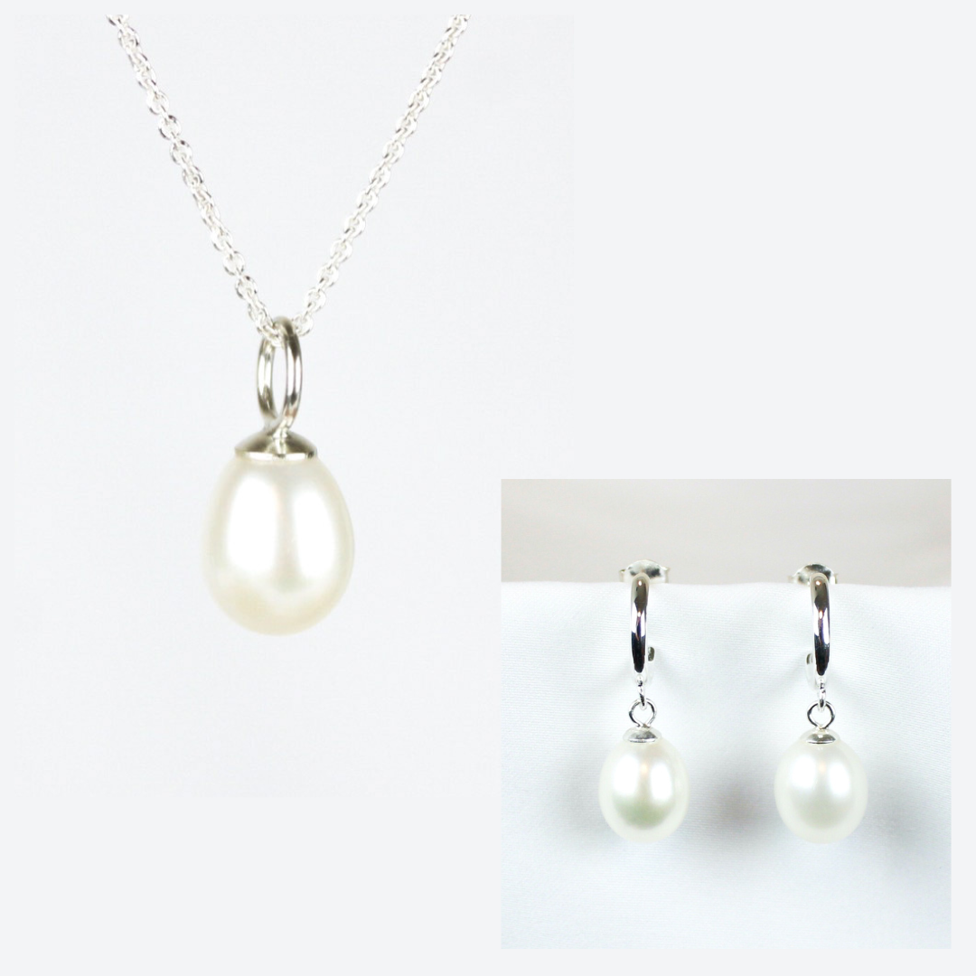 Smykkesæt - Sølv med hvide ferskvandsperler