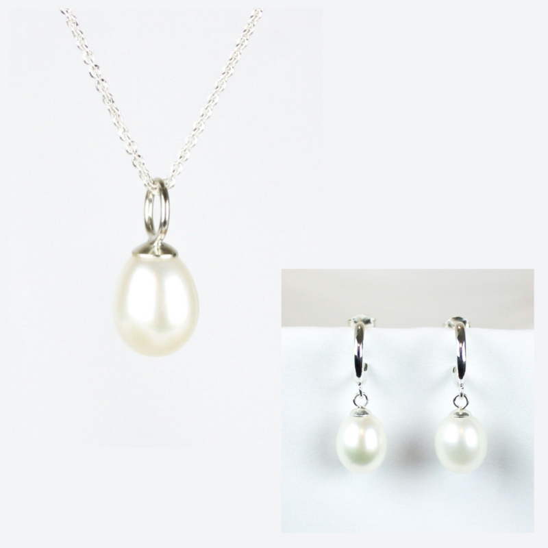Smykkesæt - Sølv med hvide ferskvandsperler
