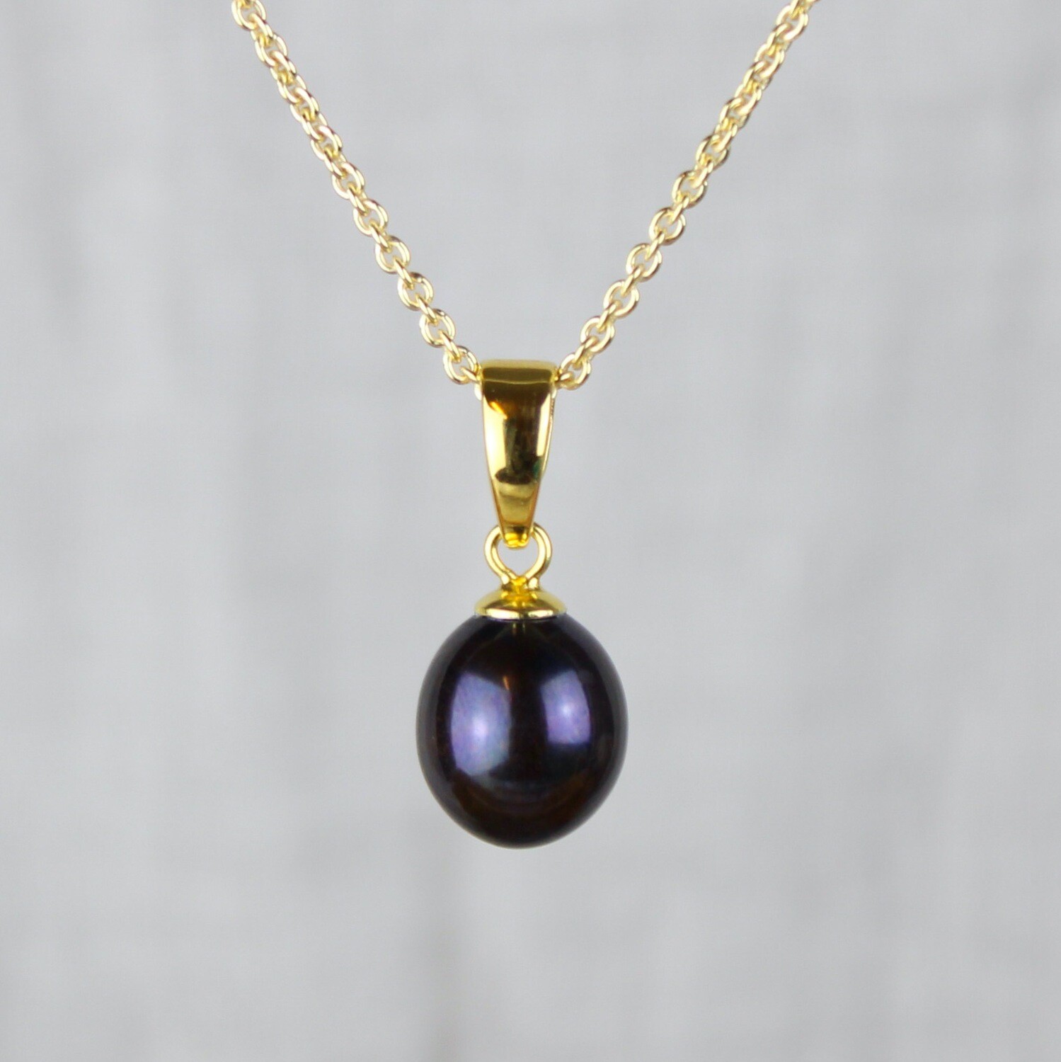 Sort ferskvandsperle halskæde (Forgyldt)