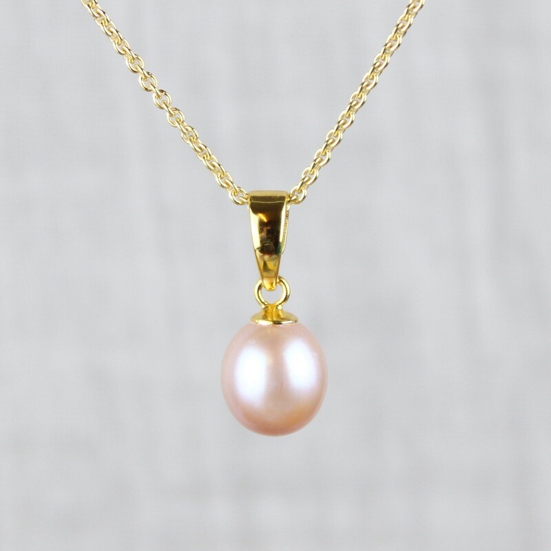 Rosa ferskvandsperle halskæde (Forgyldt)