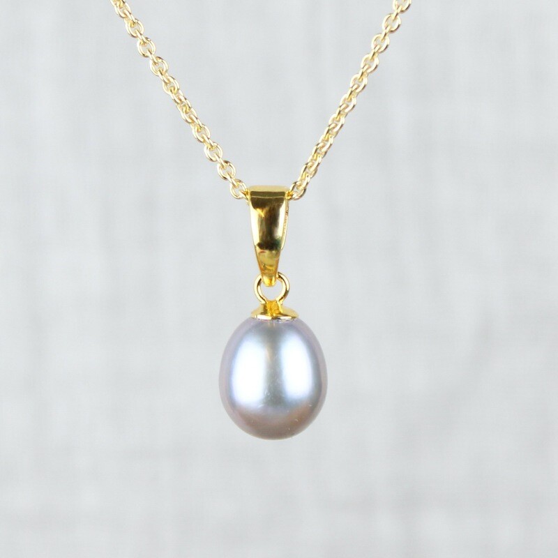 Grå ferskvandsperle halskæde (Forgyldt)