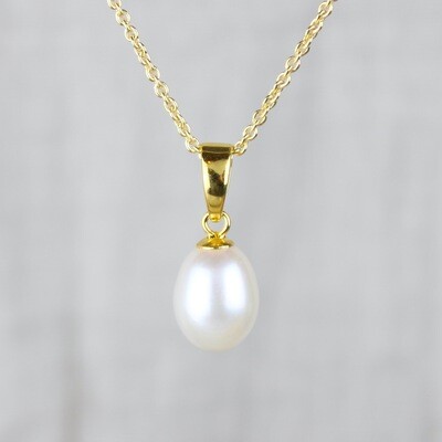 Hvid ferskvandsperle halskæde (Forgyldt)