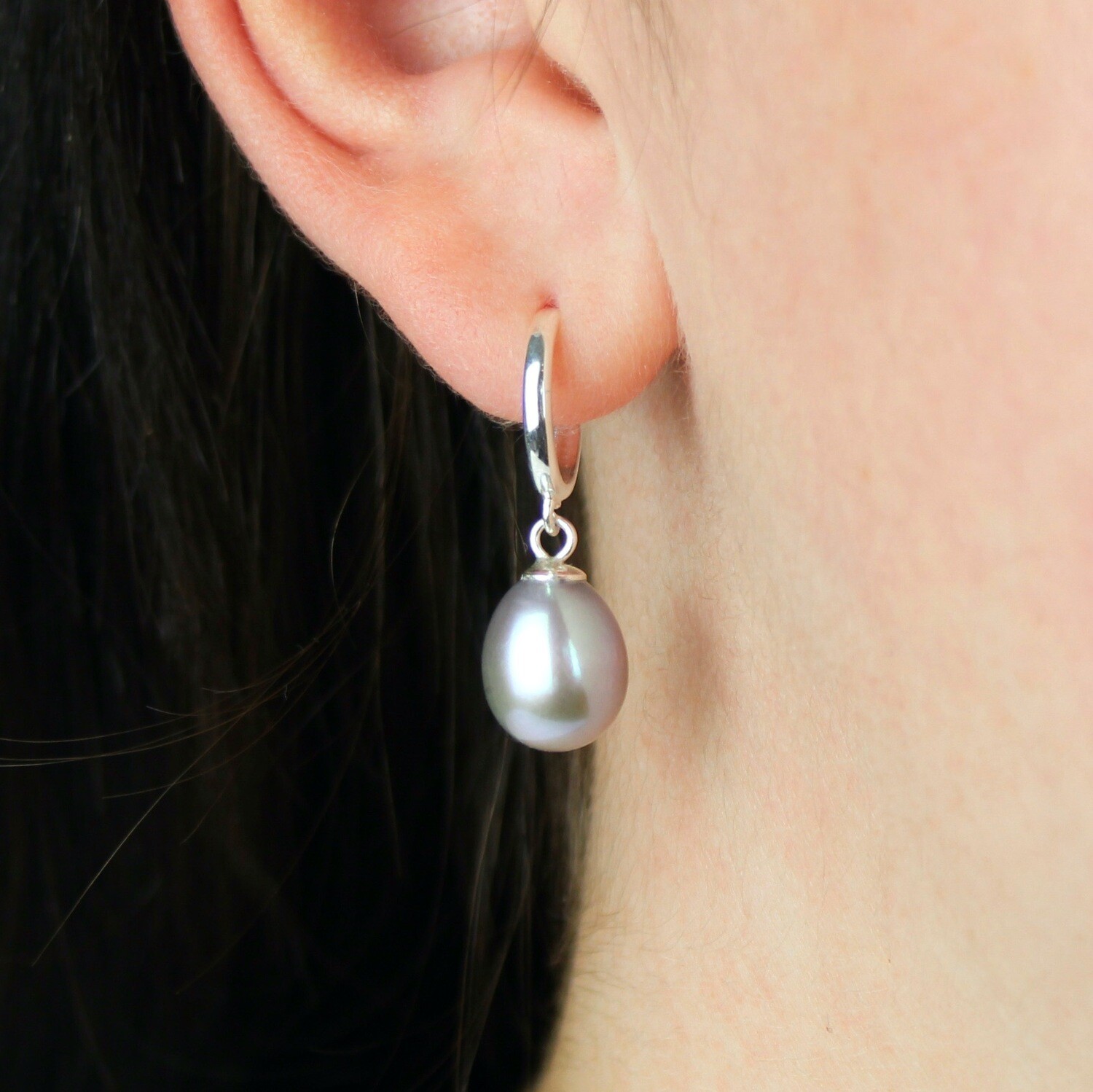 Grå ferskvandsperle øreringe