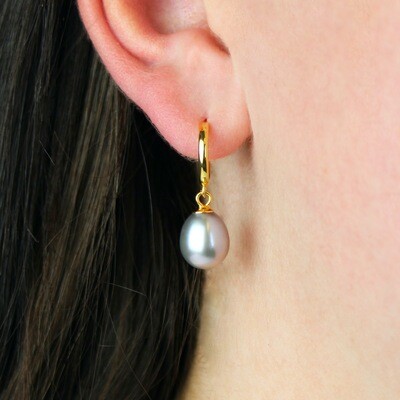 Grå ferskvandsperle øreringe (forgyldt)