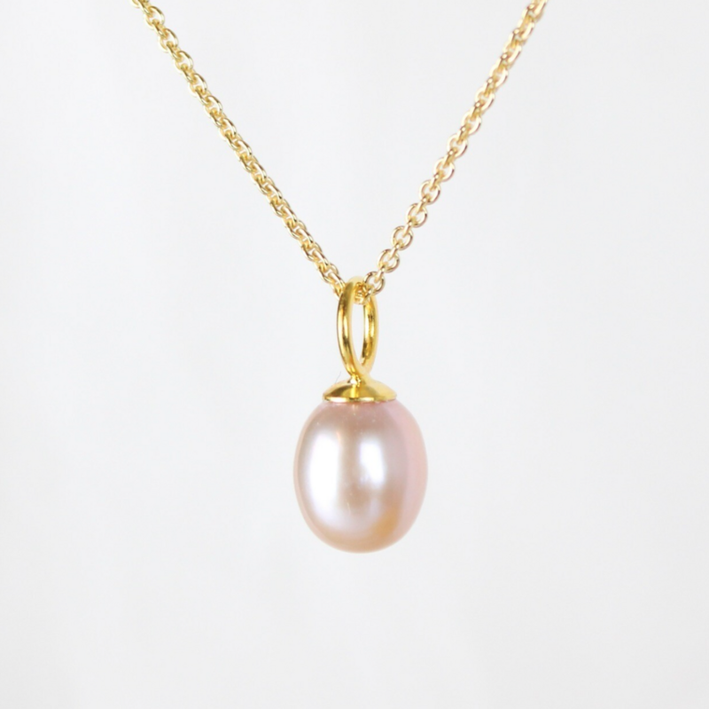 Rosa ferskvandsperle halskæde (Forgyldt)