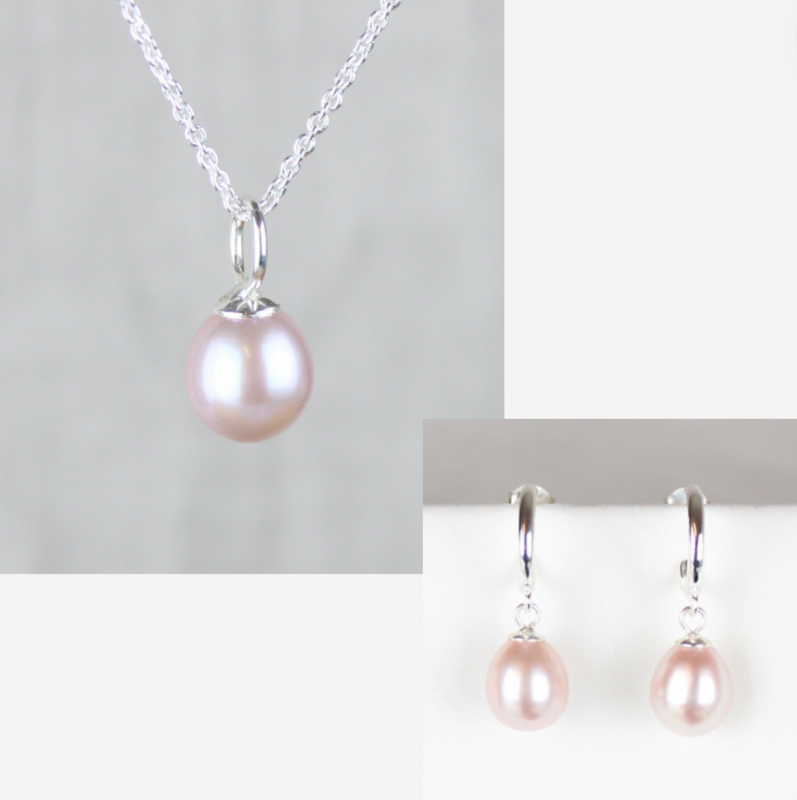 Smykkesæt - Sølv med rosa ferskvandsperler &amp; kugle creoler