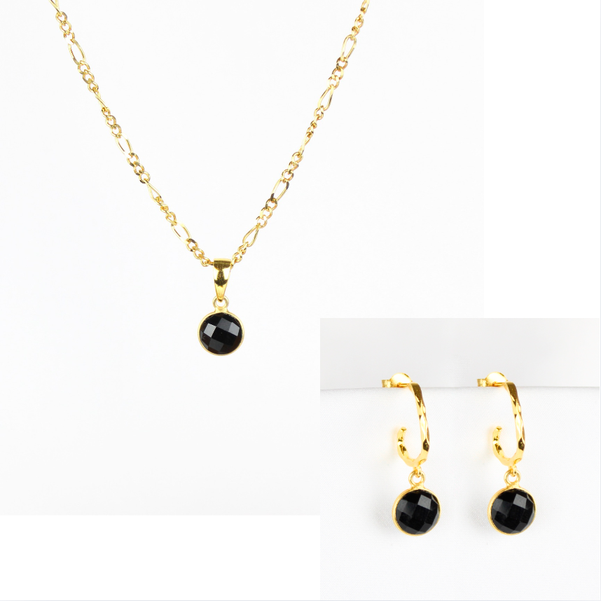 Smykkesæt - sort onyx sten