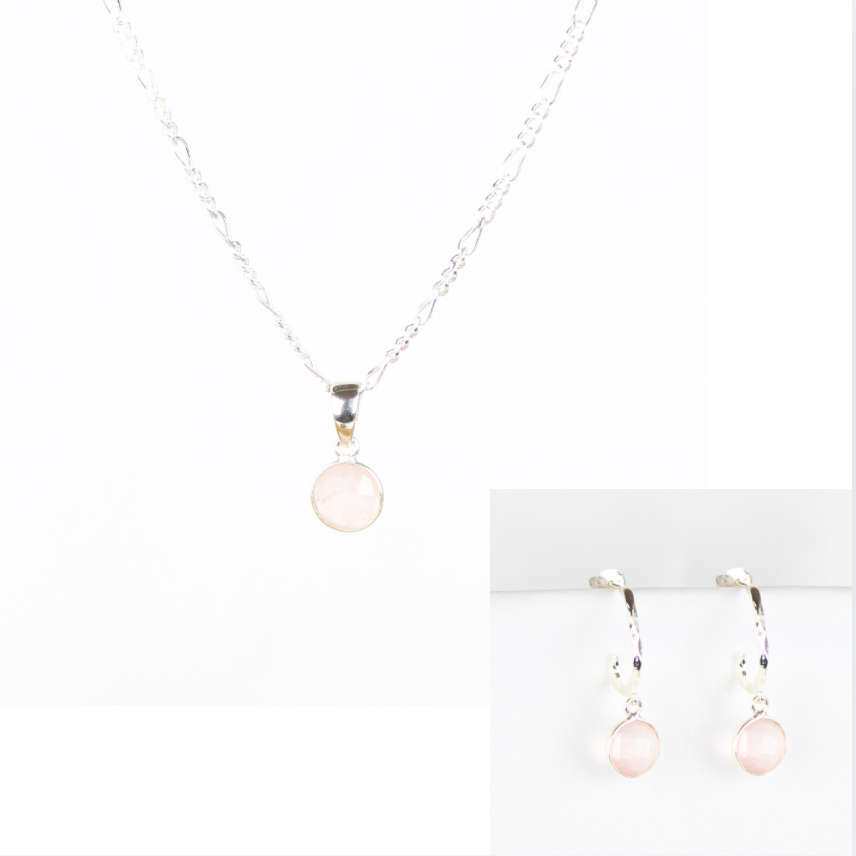 Smykkesæt - rosakvarts sten
