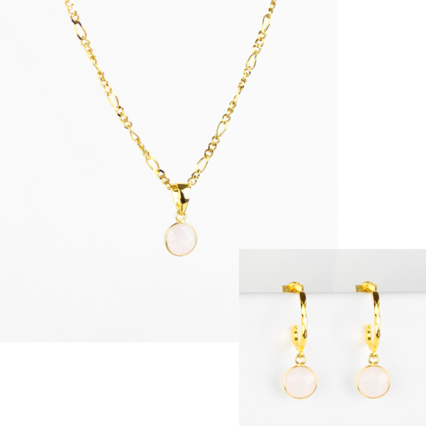 Smykkesæt - rosakvarts sten