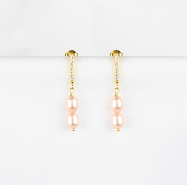 Rhinsten ørestikker med rosa perler