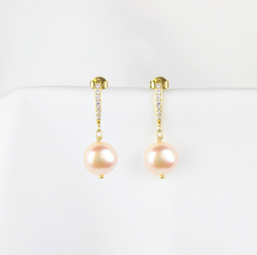 Rhinsten ørestikker med gyldne perler