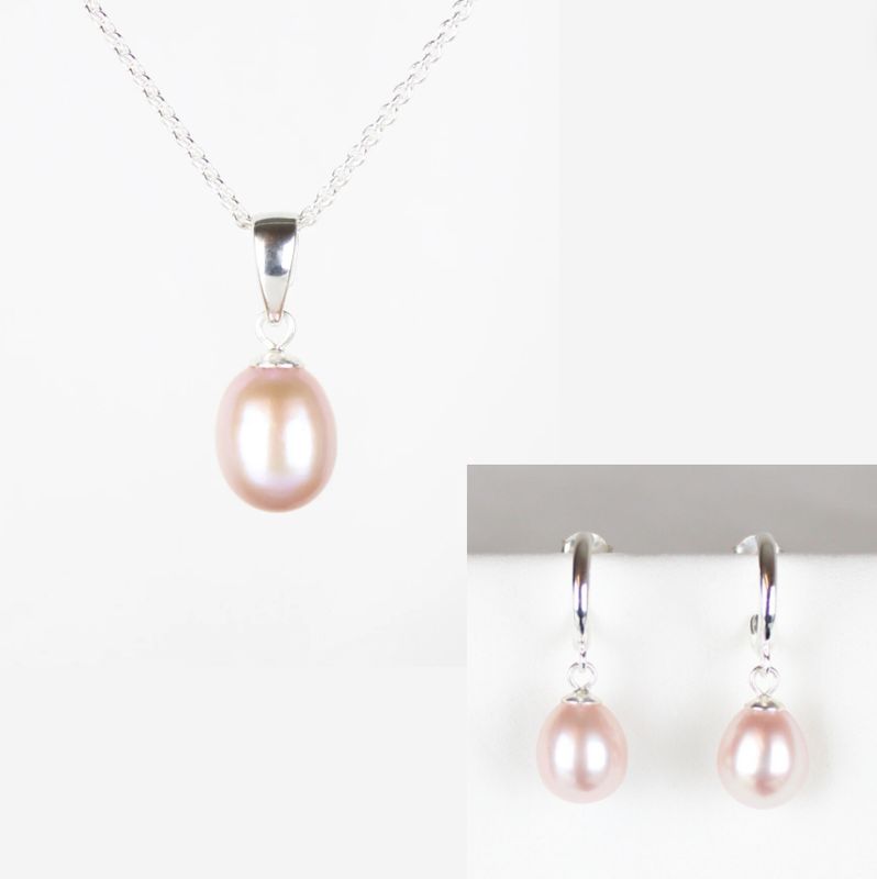 Smykkesæt - Sølv med rosa ferskvandsperler