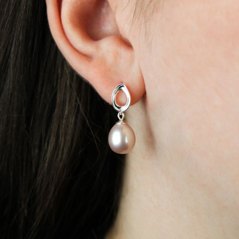 Ovale ørestikker m. rosa perler